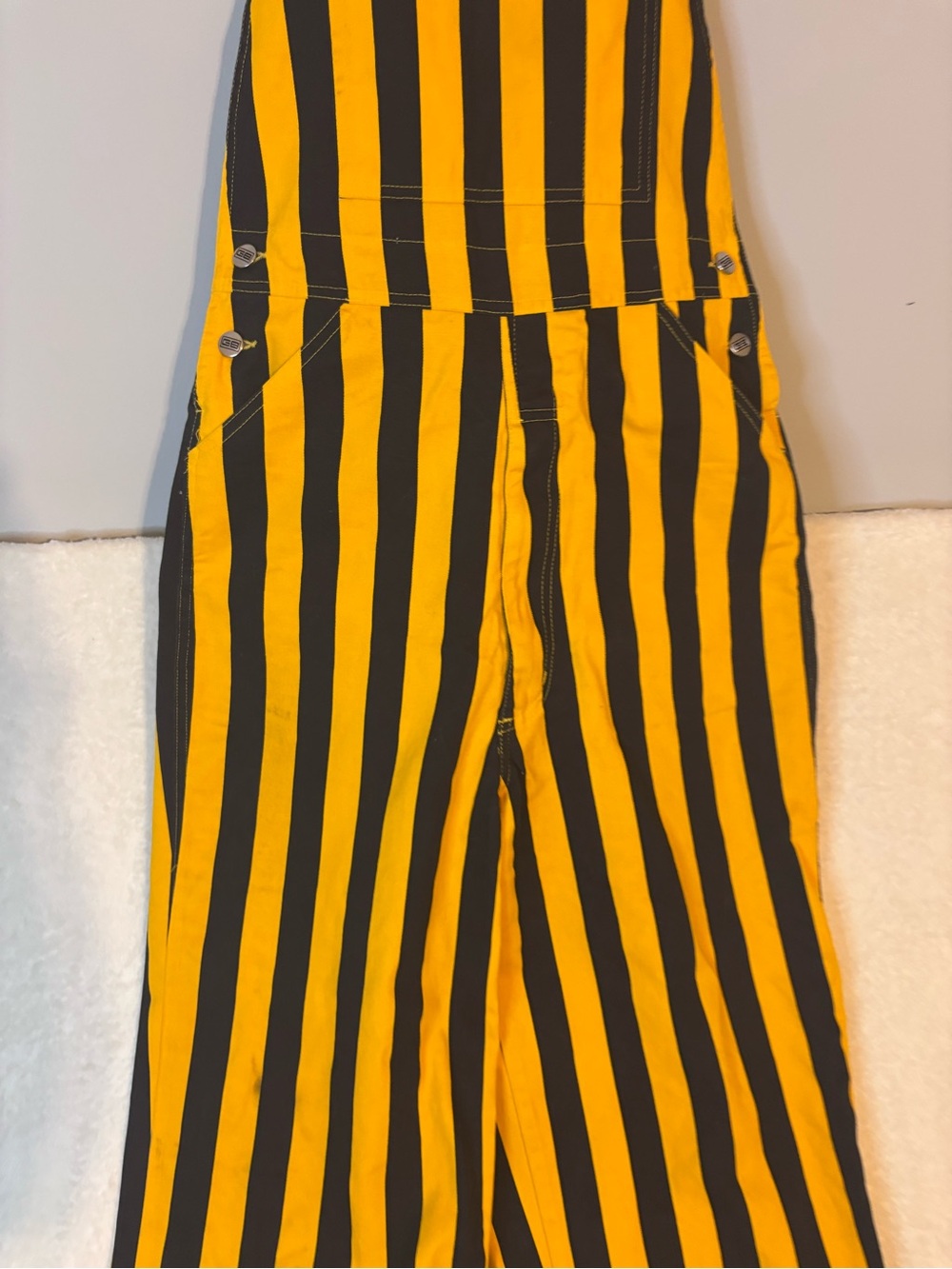 Game Bibs Striped Yellow & Black Unisex Wide-Leg Overalls Game Day Size Small - Picture 5 of 11